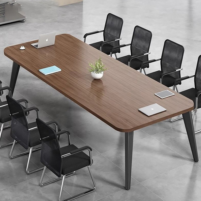 오피스 사무용 회의실 테이블 4/6/8인용 사각 회의용책상 상담 세미나 연수용 작업책상, 갈색 상판(A)+블랙 다리