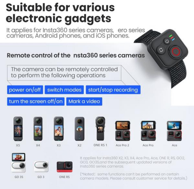 Insta 360 X5 X4 X3 ACE PRO2 GO 3S 스포츠 카메라용 리모컨 충전 케이블이 포함된 블루투스 호환