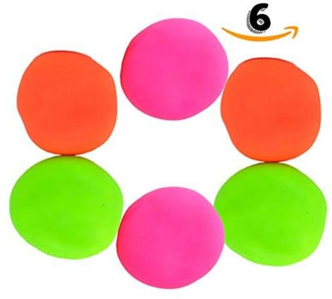 어린이용 스트레스 볼: 스퀴시 스트레치 볼 [6팩] 당기고 스트레칭(그린 오렌지 핑크) 완화 볼. [몰드 짜내고 늘리고 부드럽게] 탱탱 부드러운 신축성., RAINBOW 6 PACK