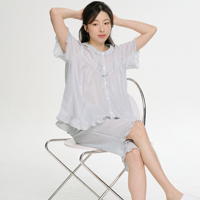 그레이ST 반팔 순면 여성 빅사이즈 잠옷 홈웨어 세트