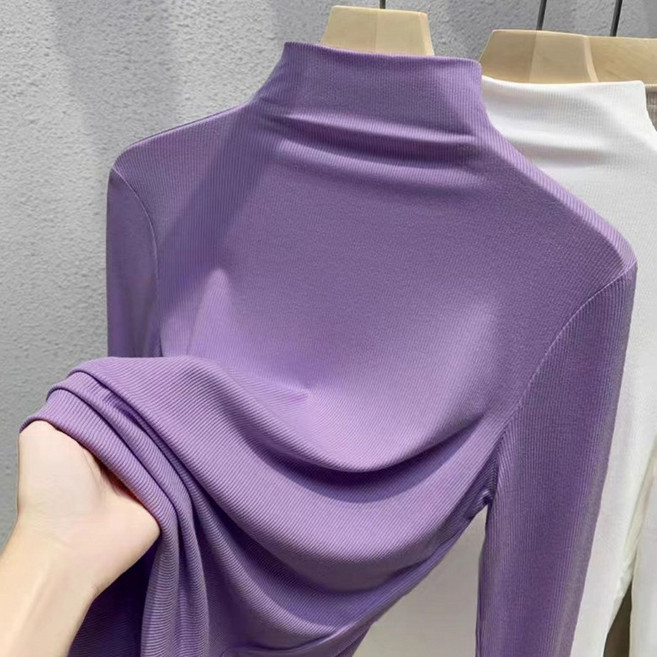 봄 가을 여자 목폴라티 빅사이즈 모달 긴팔티 슬림핏 반폴라티 데일리 여성 반폴라 이너티 QXX