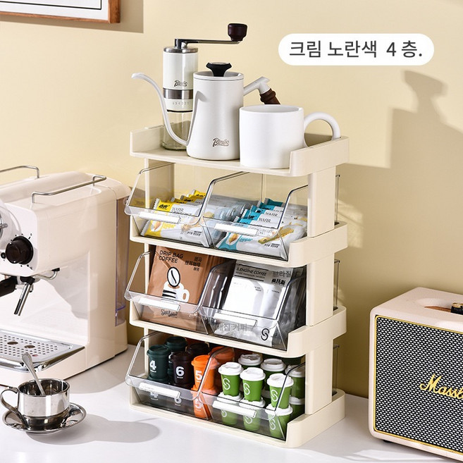 kb 오피스 바 테이블 티백 커피캡슐 다용도 정리함, 1개, Cream Yellow 4 Layers