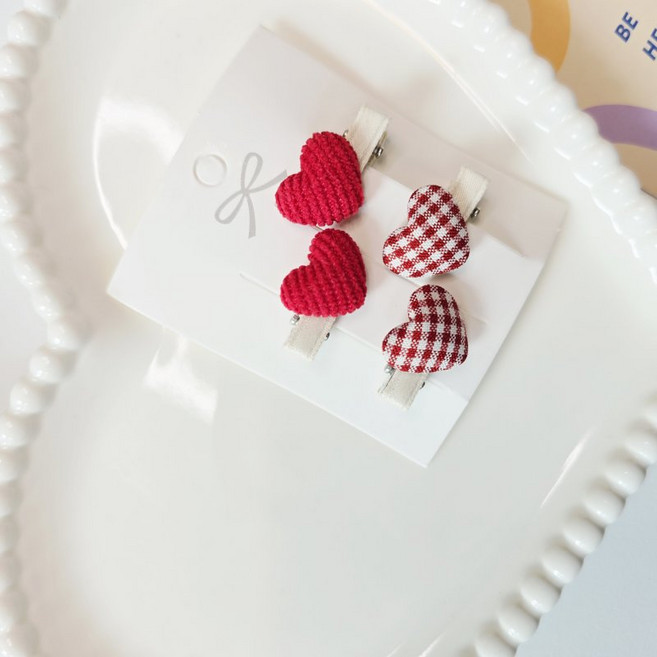 [벨롱비] 체크하트 초미니 핀 4P 아기 아이 돌 보넷 머리 삔 헤어