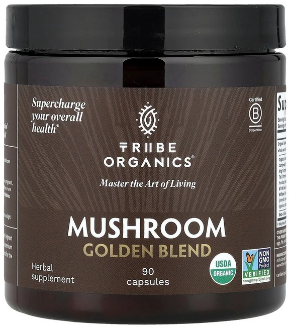 Tribe Organics 골든 버섯 혼합물 캡슐 90정, 1개 - 쿠팡