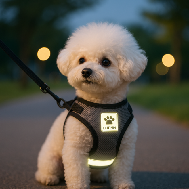 데이브릭스 야간 빛반사 가슴편안 하네스 리드줄 세트, 그레이