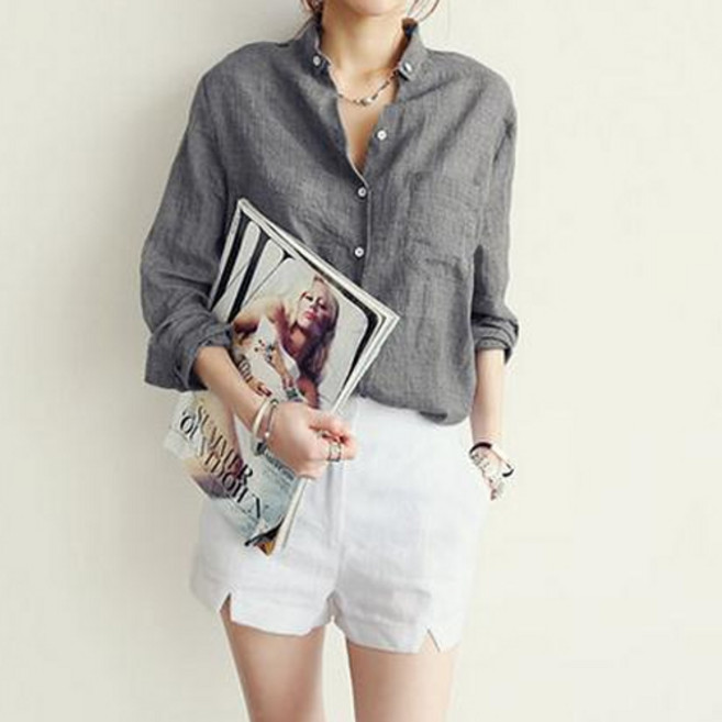 바이미니 버튼 카라 간절기 아사면 남방