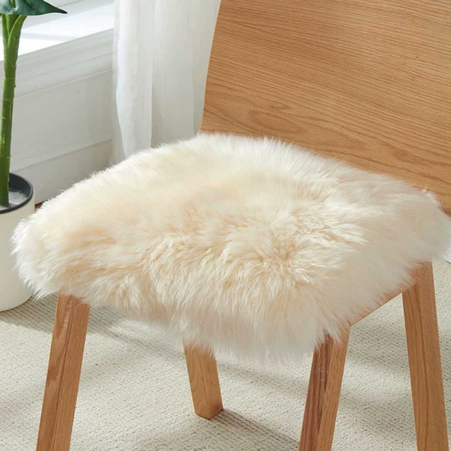 보온 의자쿠션 양털 두꺼운 매트 방석 겨울 사무실체어, 크림색 철자법 없음 35x35cm