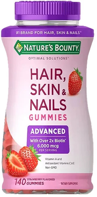네이쳐스바운티 옵티말 솔루션스 헤어 스킨 앤 네일 구미스 비오틴 6000mcg, 140정, 1개 - 쿠팡