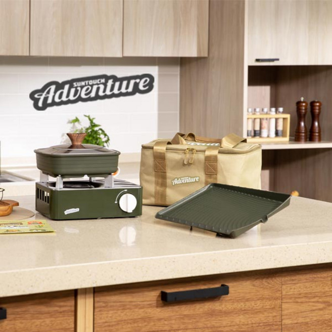 썬터치어드벤처 감성버너 x 냄비그릴 풀세트 (프리미엄 세라믹 라인), 올리브그린