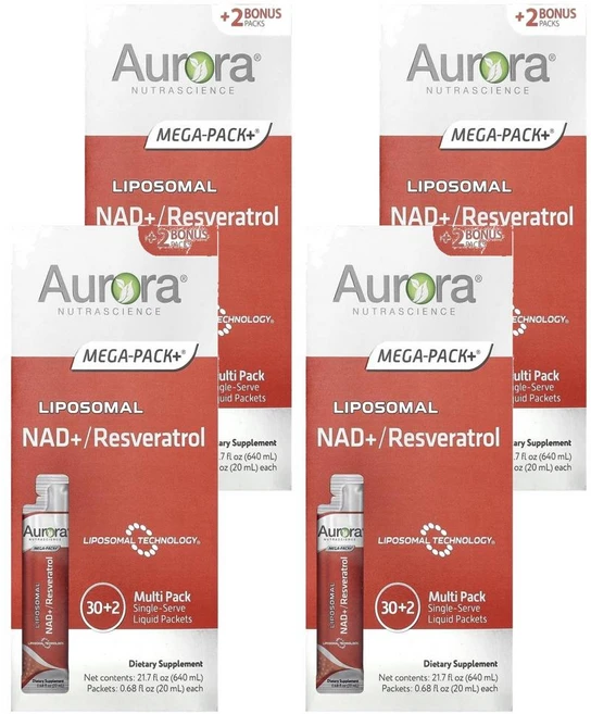 오로라 뉴트라사이언스 리포소말 NAD+ 레스베라트롤 20 ml x 32 Aurora Nutrascience Liposomal NAD+/Resveratrol 32정, 4개 - 쿠팡