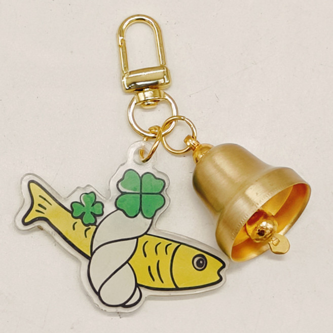 행복기원 액막이 아크릴 복조리 미니 종, 1개, 노란색 금색 열쇠고리