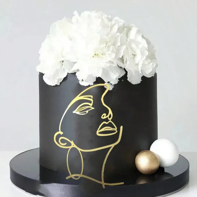 아크릴 미니멀리스트 아트 골드 레이디 페이스 케이크 토퍼 소녀 생일 축하 웨딩 장식 파티 용품 1 개, 01 1PC, 07 6