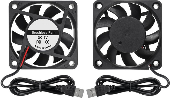 2개 세트 6010 USB 냉각팬 60x60x10mm DC5V 볼베어링 브러시리스 미니 쿨러 PC본체 DIY 전자기기 교체용 60mm 얇은 환기팬, black