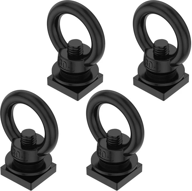 4개입 스테인리스 스틸 T 트랙 마운트 타이 다운 앵커 헤비 듀티 M8 링 모양 아이 볼트 링 자동차 랙 로프, 01 Black 4Pcs