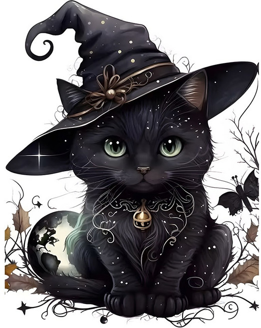 MH 보석십자수, 1개, 마녀 고양이 300*400mm