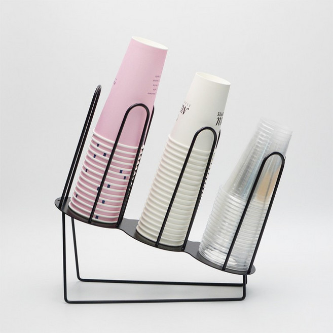 3단 테이크아웃컵 리드 종이컵 디스펜서 거치대 카페 컵홀더 정리대 보관함 수거함, 1개