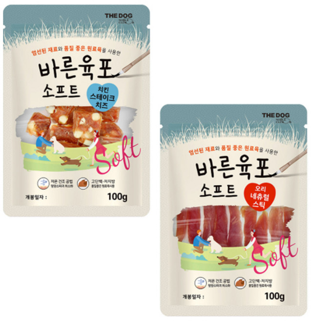 더독 바른육포 소프트 져키 100g 사사미 치즈 스틱, 치킨 스테이크 치즈 100g