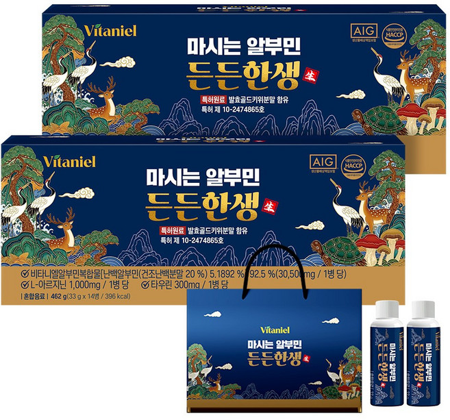 비타니엘 마시는 알부민 든든한생 아르기닌 특허원료 1종 14병 (쇼핑백증정), 2개, 462g