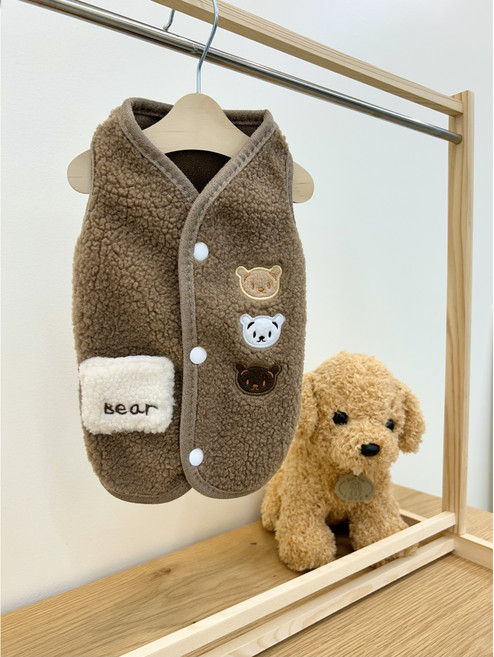 하이코코멍 강아지옷 곰세마리 뽀글이 조끼, 1개, 브라운