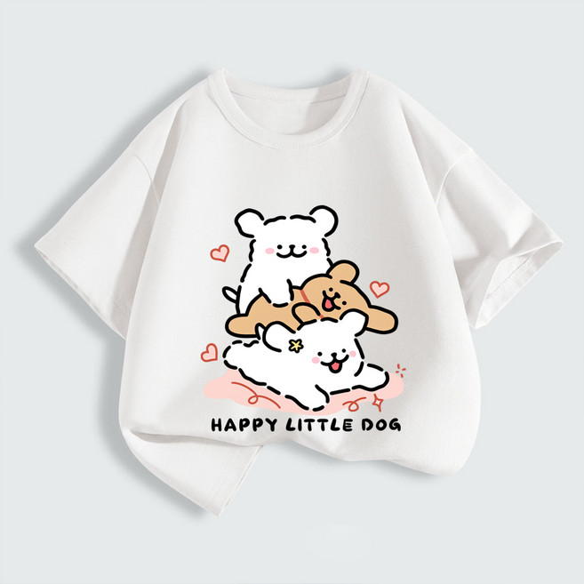 FONOW 순면 100% 아동 티셔츠 귀여운 카피바라 패턴 아동복 편안하고 통기성 좋은 여름 캐주얼 라운드 반팔 티셔츠 장난스럽고 귀여운 고양이 강아지 놀이 프린트 디자인