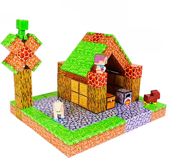 마인크래프트 블럭 자석블록 퍼즐 장난감 유아교구 자석놀이 세트 어린이 창의력 오늘출발, 1세트, 숲속의집 144 PCS (랜덤 피규어 4개 증정)