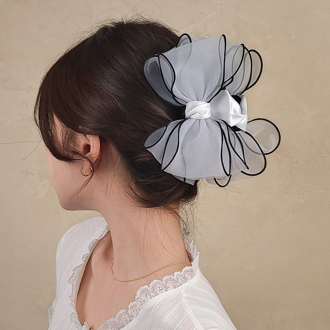 초콜리트쥬얼리 실켓 10컬러 오간자 왕리본 볼륨 시스루 올림머리 헤어 집게핀