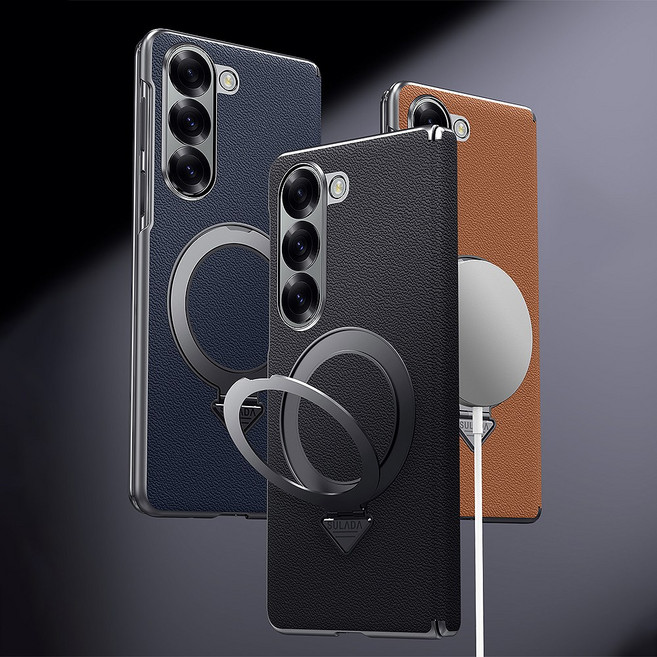 갤럭시 Z폴드 7 6 5 슬림 힌지 보호 무광 가죽 마그네틱 회전 그립 링 거치대 맥세이프 호환 지폴드 제트폴드 폴더 케이스