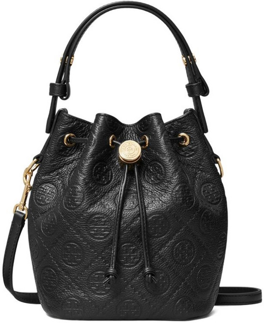 토리 버치 T모노그램 퀼팅 가죽 버킷 백