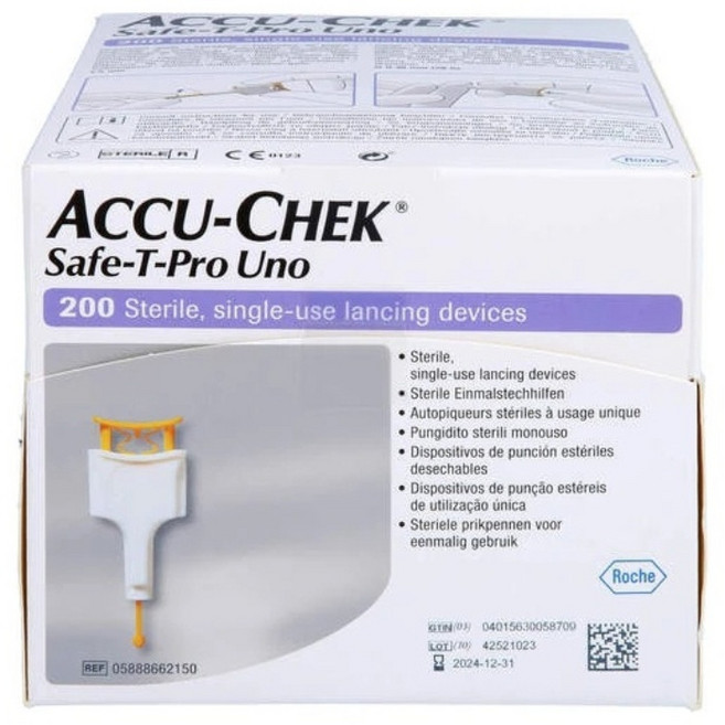 아큐첵 세이프티 프로 우노 일회용 채혈기 안전랜싯 200개 한박스 당뇨 혈당, 1세트, 200개입