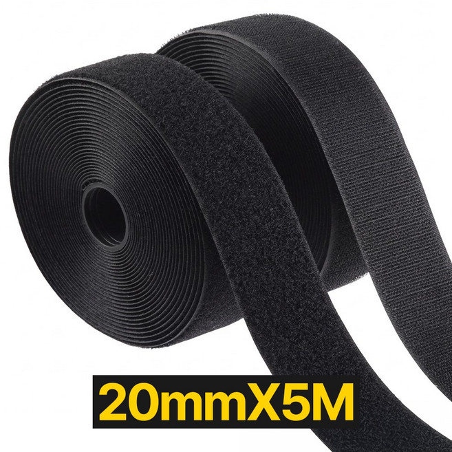 프렌티 찍찍이 양면 세트 벨크로 테이프 20mmX5M, 2개, 블랙
