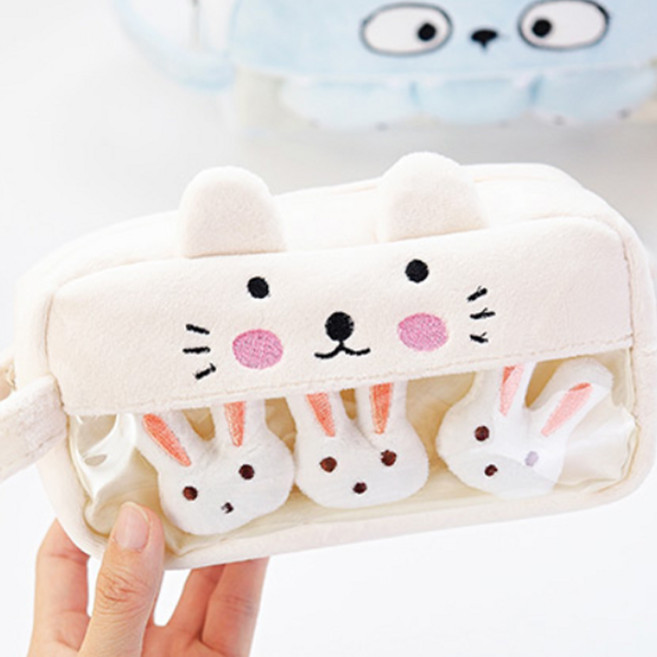 대용량 동물인형 파우치 필통 보부상, 1개, 토끼(화이트)