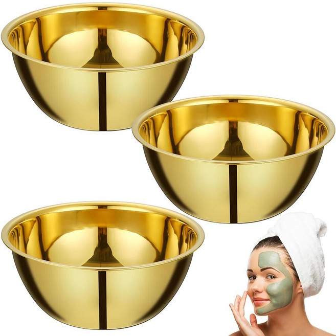 3 Pack 8" Stainless Steel Facial Bowls – Gold Esthetician Mask Mixing Bowls for Spa Salon & Home, 3 Pack 8" Stainless Steel Faci