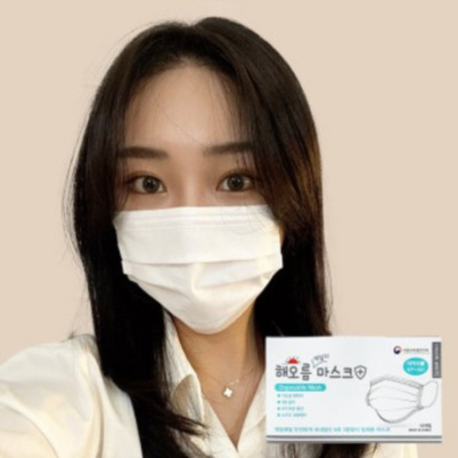 해오름 덴탈마스크 일회용 비말차단, 썸머 라이트핏 중형 흰색 50매