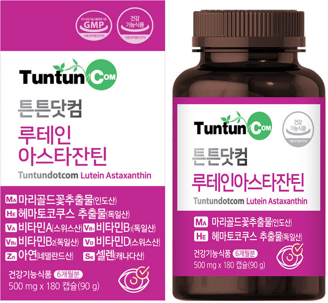 튼튼닷컴 루테인 아스타잔틴 [6개월분] / 복합 8종 눈 건강 건강기능식품 / 루테인 20 mg + 아스타잔틴 4 mg 황금비율 구성, 1개, 180정