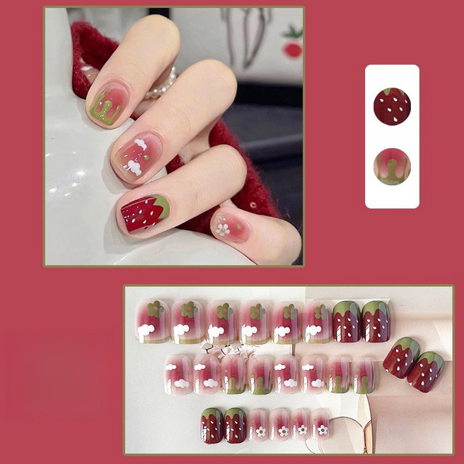 FAINAL SENSE 착용형 인조네일 고급스러운 착용형 인조네일 네일팁 가죽 네일, 1개, 딸기잼