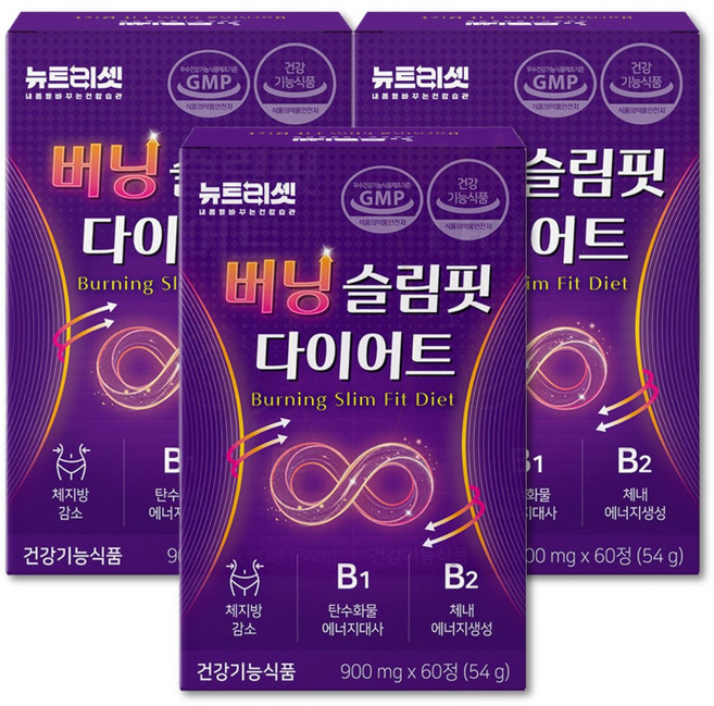 뉴트리셋 체지방 다이어트 유산균 HCA 차전자피 배합 보조제, 3개, 60정