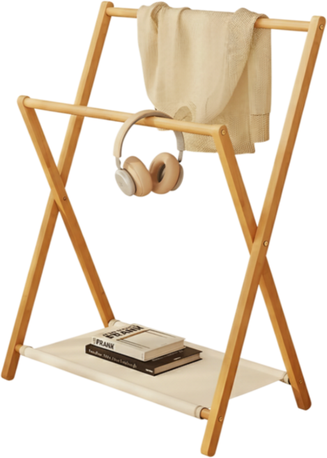 마일드하우스 휴대용 접이식 원목 미니 스탠드 행거 2단, 오크