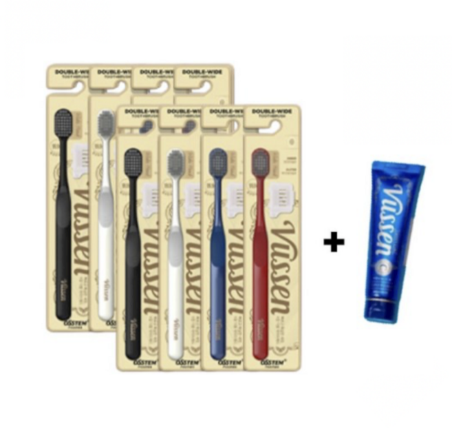 오스템공식 뷰센 더블와이드 칫솔 8P+뷰센C 미니치약40g 잇몸질환 미세모, 1개, 8개입