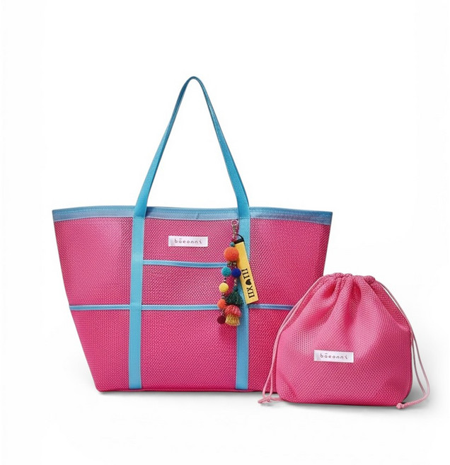 배온니 자체제작 2in1 지퍼 망사가방 비치백 물놀이 텀블러 가방