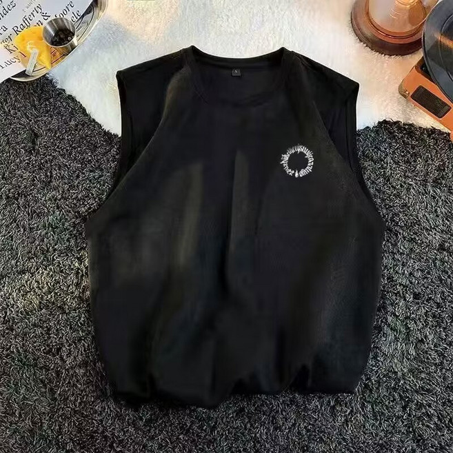 AOKADA 남성 오버핏 라운드 민소매 티셔츠 빈티지 카고 티셔츠