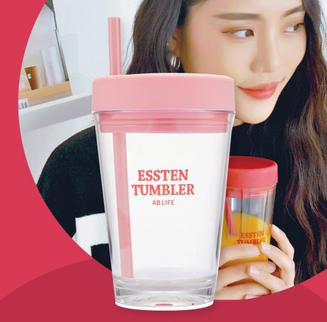 에이비라이프 핑크 풀셋 에스텐 텀블러 개방형 실리콘 빨대 키트 350ml, #001 핑크 풀셋