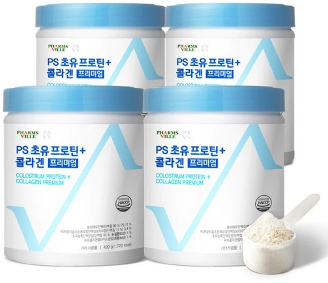 PS 초유 프로틴+콜라겐 프리미엄 저분자 분리유청 단백질 초유단백질 420g x 4통, 4개 - 쿠팡