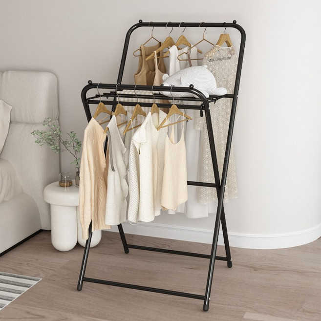 Pineha 빨래건조대 베란다 접이식 튼튼한 행거, 블랙