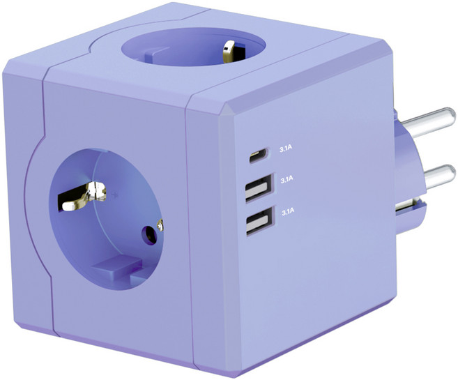 티메코 SF코팅 큐브 디자인 멀티탭 4000W 고용량 3구 (USB-A 2개 C타입 1개), 1개, 라벤더, 7.6cm