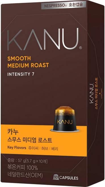 카누 스무스 미디엄 로스트 네스프레소 호환 캡슐 커피, 5.7g, 10개입, 1개
