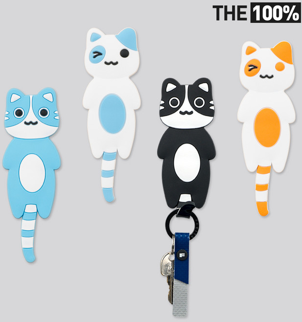 THE100% 현관 마스크 걸이 큐트 고양이 동물 자석 후크 고리 매직 강력 벽걸이 부착, 블루, 1개