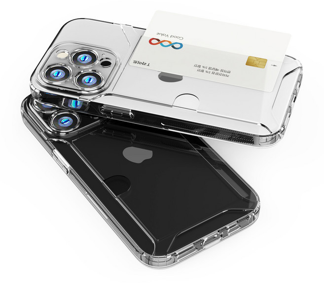 굿밸류 2장 TPU 카드홀더 슬라이드 클리어 젤리 케이스(카메라 쉴드타입) 아이폰13 프로 맥스 미니