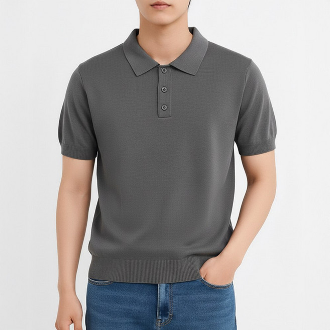 루크 남성 카라넥 반팔 니트 빅사이즈 남자 카라 반팔티 봄가을 무지 베이직 티셔츠 데일리 카라티