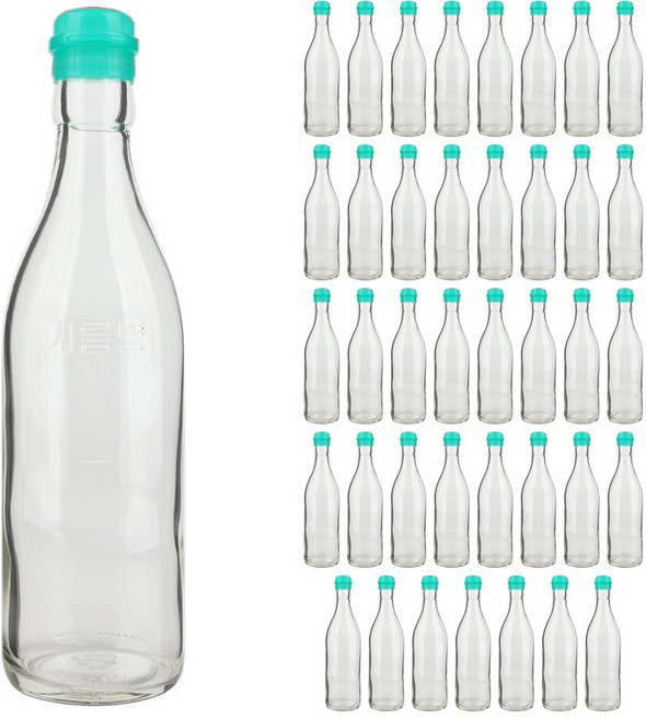 투명기름병350 참기름 들기름 유리병 + 코벤트캡 파랑, 40개, 350ml