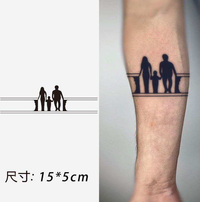 草本果汁紋身貼 防水持久手臂仿真刺青, 1個, 幸福一家三口-一張